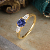 Round Cut Classic Tanzanite Engagement Ring Three Stone Wedding Ring